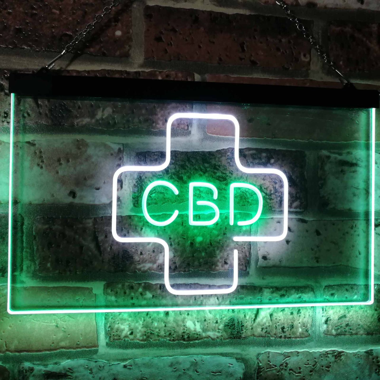 CBD Oil Sold Here Medical Cross Dual Color Led Neon Sign